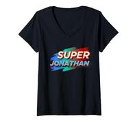 Femme T-Shirt Super Jonathan avec nom Amusant JONATHANS T-Shirt avec Col en V