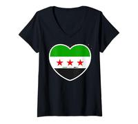 Femme T-Shirt Syrie pour Femmes, Hommes, Enfants, Motif Drapeau syrien T-Shirt avec Col en V