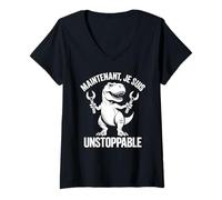 Femme T Shirt T-Rex Bras Courts Je suis Unstoppable Humour Trex T-Shirt avec Col en V