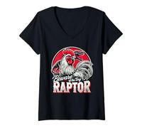 Femme T-Shirt T-Rex Dinosaure Beware of The Tiny Raptor Chicken T-Shirt avec Col en V