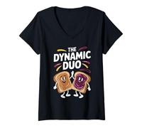 Femme T-Shirt « The Dynamic Duo Peanut Butter Jelly » Mignon et Amusant T-Shirt avec Col en V