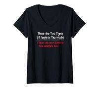 Femme T-Shirt « There are Two Types of People » T-Shirt avec Col en V