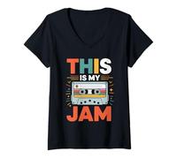 Femme T-Shirt This is My Jam T-Shirt avec Col en V