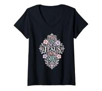 Femme T-Shirt « This is My Jesus Loving » T-Shirt avec Col en V