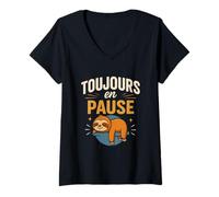 Femme T-Shirt Toujours en Pause Paresseux Humour Détente T-Shirt avec Col en V
