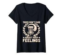 Femme T-Shirt Tree Don't Care About Your Feeling, Sarcastic Disc Golf T-Shirt avec Col en V