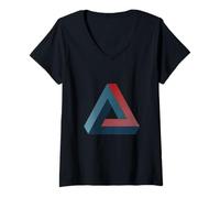 Femme T-Shirt Triangle Penrose Illusion d'optique - Vieilli T-Shirt avec Col en V