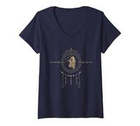 Femme T-Shirt Tribal Shaman Wolf Totem Cadeau T-Shirt avec Col en V, Bleu Marine, M
