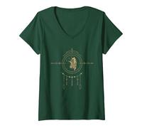 Femme T-Shirt Tribal Shaman Wolf Totem Cadeau T-Shirt avec Col en V, Vert Forêt, M
