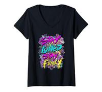 Femme T-Shirt UV ~ Stay Tuned, Stay Funky T-Shirt avec Col en V
