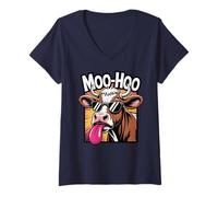 Femme T Shirt Vache Folle Moo-Hoo Femme Fille Humour Drole Vaches T-Shirt avec Col en V