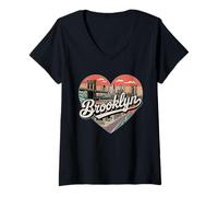 Femme T-Shirt Vintage en Forme de cœur de Brooklyn - Souvenir rétro du Pont de New York T-Shirt avec Col en V