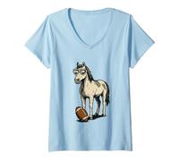 Femme T-Shirt Vintage Football Américain Drôle Cheval Fans T-Shirt avec Col en V