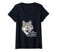 Femme T-Shirt Wolf Pack - La Force du Loup est dans Le Pack T-Shirt avec Col en V