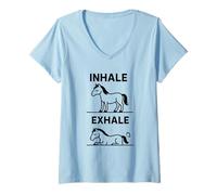 Femme T-Shirt Yoga Drôle Inhale Exhale Animal Méditation Cheval T-Shirt avec Col en V