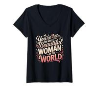 Femme T-Shirt You're The Most Beautiful Woman in The World T-Shirt avec Col en V