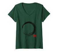 Femme T-Shirt Zen Enso Circle Calligraphy T-Shirt avec Col en V