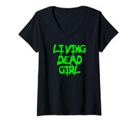 Femme T-shirt Zombie Living Dead Girl - Noir T-Shirt avec Col en V