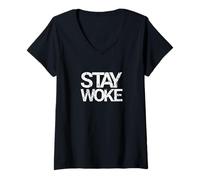 Femme T-Shirts Stay Woke T-Shirt avec Col en V