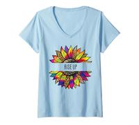Femme T-Shirts Tournesol pour Femmes avec Dictons Rise Up T-Shirt avec Col en V