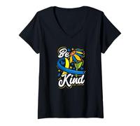 Femme T21 Trisomie 21 Sensibilisation au Syndrome Be Kind Down T-Shirt avec Col en V