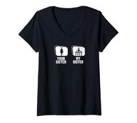 Femme Ta sœur, ma sœur, mon frère DJ Funny Disc Jockey T-Shirt avec Col en V
