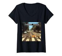 Femme Tabby Road Cool Tabby Cats Crossing T-Shirt avec Col en V