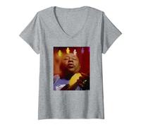 Femme Tabby Thomas Louisiana Blues Guitariste Michael Grecco T-Shirt avec Col en V