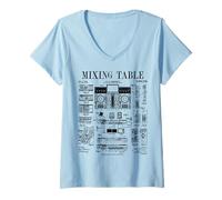 Femme Table de mixage DJ Disque Jockey Mix Musique Mixeur Vintage Brevet T-Shirt avec Col en V