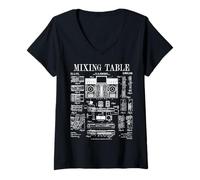Femme Table de mixage DJ Disque Jockey Mix Musique Mixeur Vintage Brevet T-Shirt avec Col en V