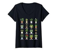 Femme Tableau botanique des Plantes d'intérieur en Pots T-Shirt avec Col en V