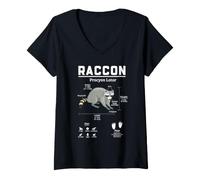 Femme Tableau d'anatomie des Animaux du Raton Laveur Procyon Lotor Faits sur la Faune T-Shirt avec Col en V