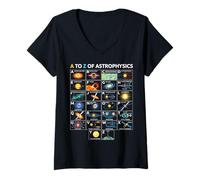 Femme Tableau d'apprentissage des Concepts de Sciences spatiales de A à Z Astrophysique T-Shirt avec Col en V