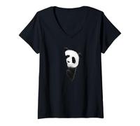 Femme Tableau d'art Mignon Panda stylisé Ourson Panda T-Shirt avec Col en V