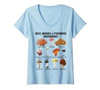Femme Tableau des Champignons Sauvages et Toxiques Champignons Toxiques et Non comestibles T-Shirt avec Col en V