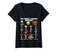 Femme Tableau des Champignons Sauvages et Toxiques Champignons Toxiques et Non comestibles T-Shirt avec Col en V