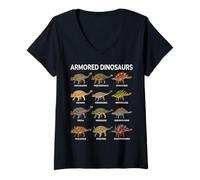 Femme Tableau des Dinosaures blindés - Ankylosaures et stégosaures T-Shirt avec Col en V
