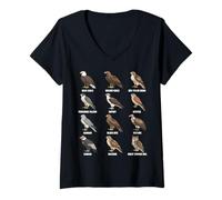 Femme Tableau des espèces des Rapaces des Oiseaux de Proie T-Shirt avec Col en V