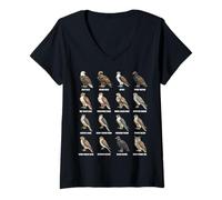 Femme Tableau des espèces d'oiseaux de Proie des Rapaces d'Amérique du Nord T-Shirt avec Col en V