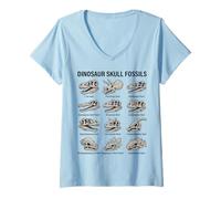 Femme Tableau des fossiles de crâne de Dinosaure Paléontologie préhistorique T-Shirt avec Col en V