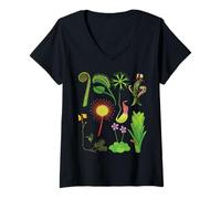 Femme Tableau des Plantes Carnivores Venus Flytrap, Pichet Plante T-Shirt avec Col en V
