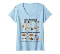 Femme Tableau des Types de Champignons comestibles, Non comestibles et Toxiques T-Shirt avec Col en V