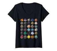 Femme Tableau d'identification des minéraux de Roche Géologie Collecteur de Cristaux T-Shirt avec Col en V