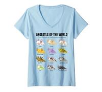 Femme Tableau éducatif des espèces d'amphibiens Axolotls du Monde T-Shirt avec Col en V