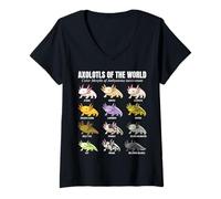Femme Tableau éducatif des espèces d'amphibiens Axolotls du Monde T-Shirt avec Col en V