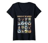 Femme Tableau éducatif d'identification des espèces des aigles du Monde T-Shirt avec Col en V