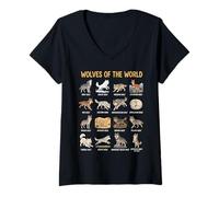 Femme Tableau éducatif Mondial des espèces de Loups Sauvages T-Shirt avec Col en V