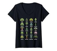 Femme Tableau Naturel botanique des Types d'arbres T-Shirt avec Col en V