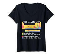 Femme Tableau périodique Amusant avec Inscription « Can I Lick It » T-Shirt avec Col en V