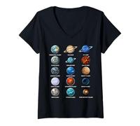 Femme Tableau Scientifique des Types de planètes Astronomie T-Shirt avec Col en V
